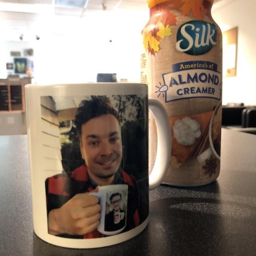 Coffee with @jimmyfallon. Our office is full of fans.. . . . Also, best vegan creamer of all time.