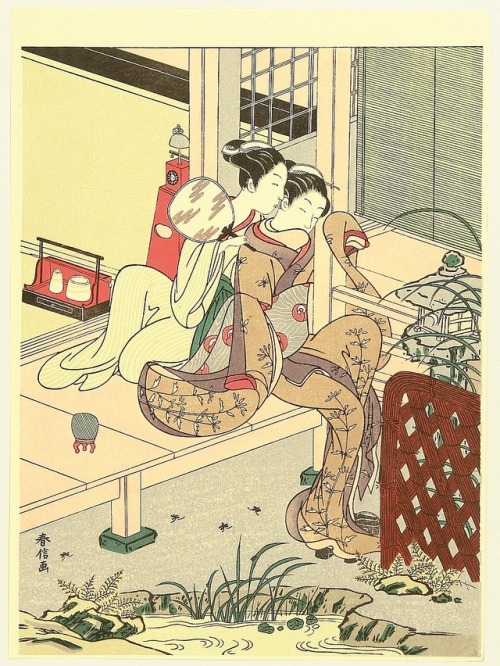 Suzuki Harunobu aka 鈴木春信 (Japanese, 1724-1770, b. Tokyo. Japan) - Whisper aka The Gossips, Mid 20th 