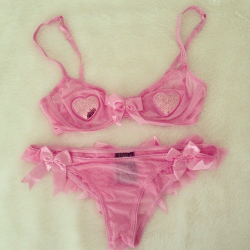 thriftycat:  ♡ Pink heart sequin lingerie
