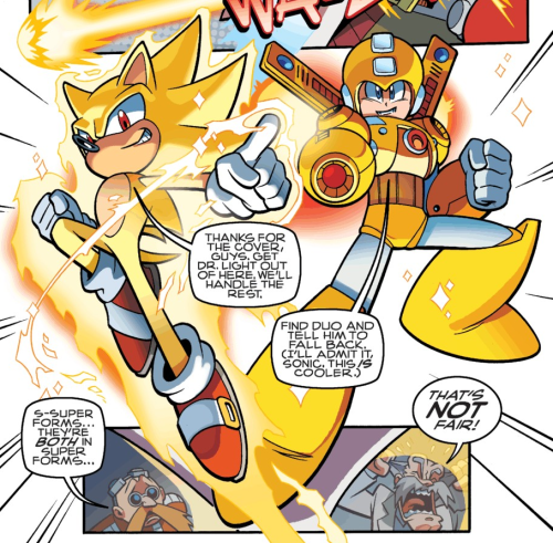 robotnikholmescomicblog:Eggman and Wily take one look at Super Sonic and Mega Man, and they know tha