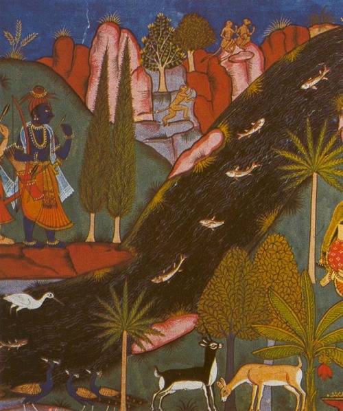 magictransistor:  Rāmāyaṇa (रामायण); various illustrations, miniatures and designs depicting aspects of the Hindi epic Yuddha Kāṇḍa (अनुवादसहित); Kishkindha Kāṇḍa (Book of the Monkey Kingdom), [x].