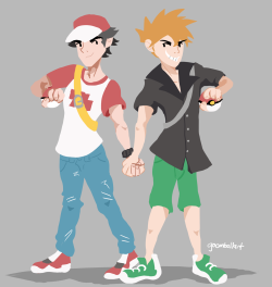 goombellart: TRAINERS RED AND GREEN WOULD LIKE TO BATTLE! they’re married and no one can tell me otherwise   