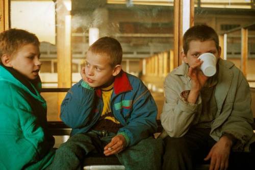 Starving and homeless children in Russia in the 1990s, who often became victims of substance abuse, 