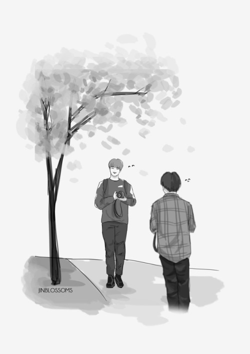 sketches of photographers!jinkook who accidentally caught each other on cam and that’s how they met 