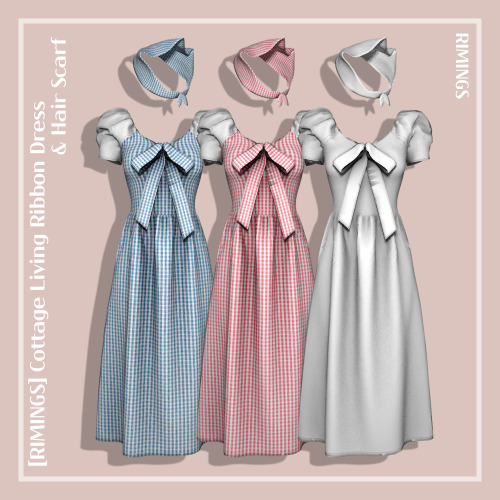 [RIMINGS] Cottage Living Ribbon Dress &amp; Hair Scarf - DRESS / HAT- NEW MESH- ALL LODS- NORMAL MAP