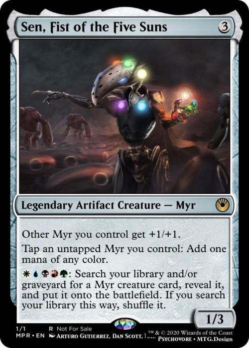 I do so love the idea of Mirrodin Pure.Here’s a custom Myr commander I put together with the idea of