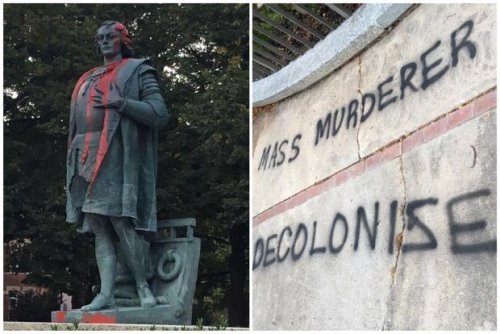 radicalgraff:Just some of the many recently vandalized Columbus statues across the occupied territor