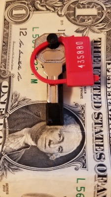 because-shes-my-everything: Security and the Illusion This is my homemade emergency key lock.  It’s a simple device which took maybe a dozen iterations to perfect. The black part is a 3D print I designed to be the most minimal lock security I could