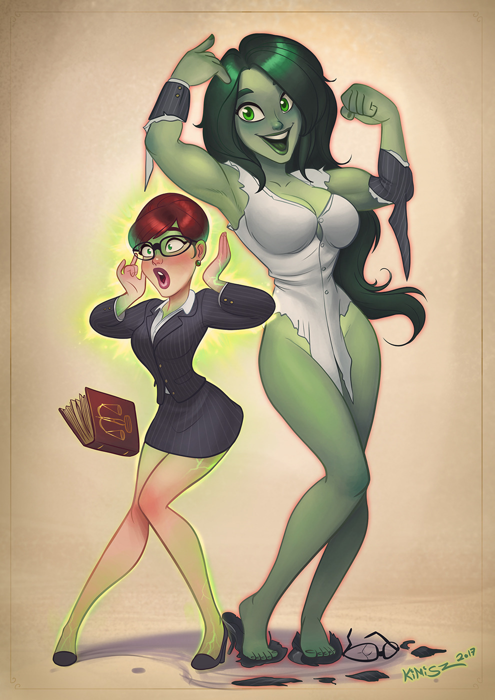 grimphantom2: kimisz: A commissioned fanart of Jennifer Walters and her alter-ego