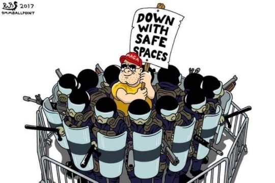 reguess1997: cocainesocialist:  the edl in manchester today is literally that ‘down with safe spaces’ cartoon   For those who haven’t seen it 