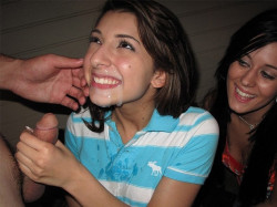 mynightwing:  My cousin looked so cute when she gave her first blowjob to my brother.