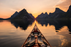 photos-worth:  Reine Lofoten , by tfbergen  midnightsun in Reinefjorden Norway  