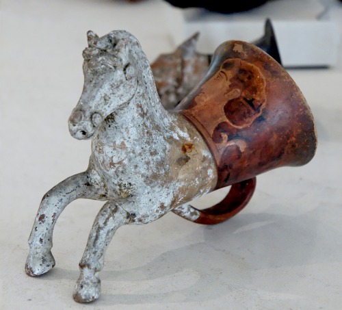 lionofchaeronea:Red-figure rhyton in the shape of a galloping horse.  Unknown Lucanian artist, 4th c