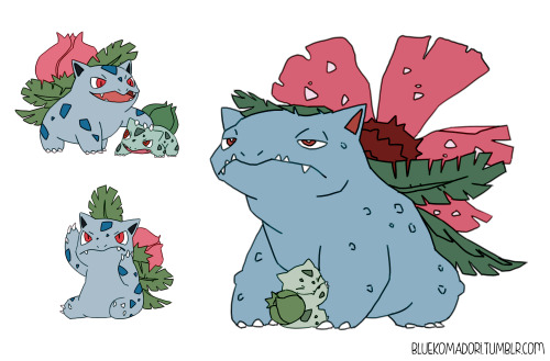 bluekomadori:A commission of Bulbasaur &amp; its evolutions for Carlos Araujo. Thank you!! :)