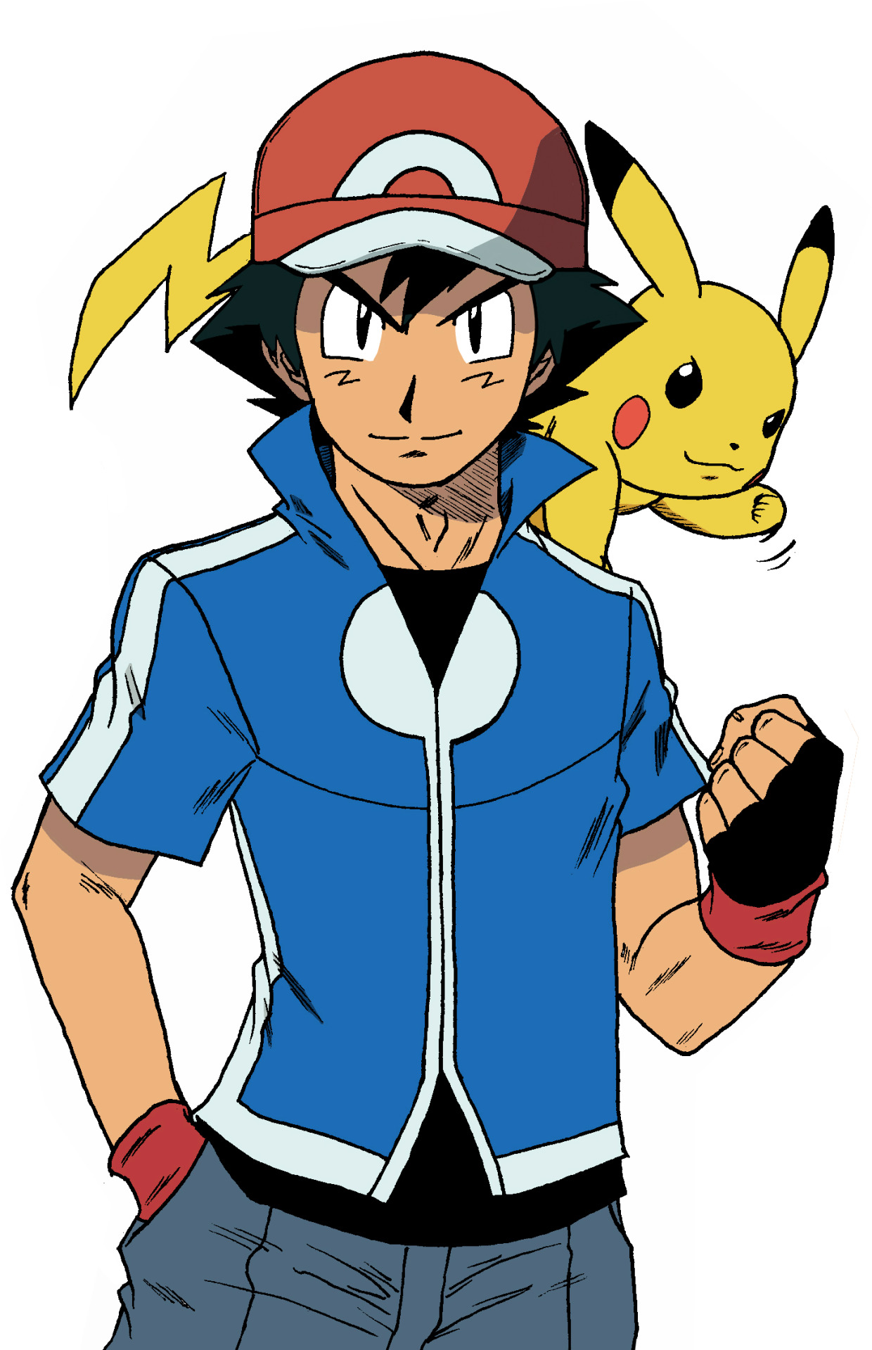 ash-chosenone:  My young adult AU Ash in Kalos. Original lineart drawn by rohanite.