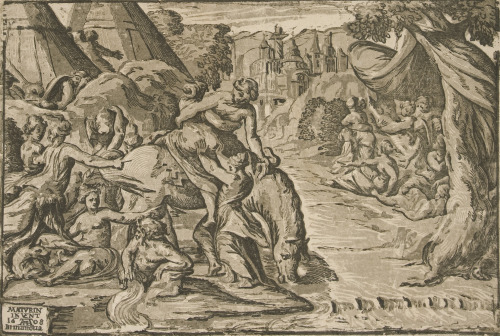 Five versions of Cloelia Fleeing From the Camp of Lars Porsena by Niccolò Vicentino, after a work at