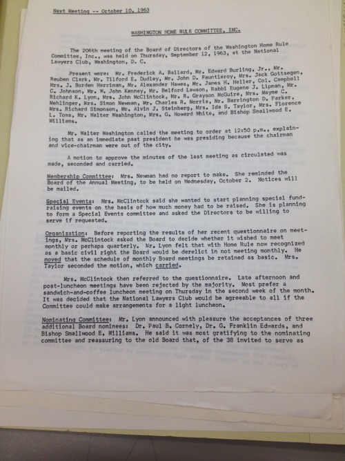 Meeting Minutes Of Washington Home Rule Committee, August 8 And September 12, 1963