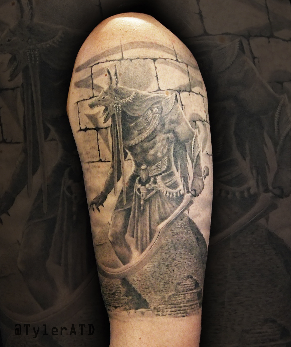 Arm BlackGrey Anubis tattoo at theYoucom