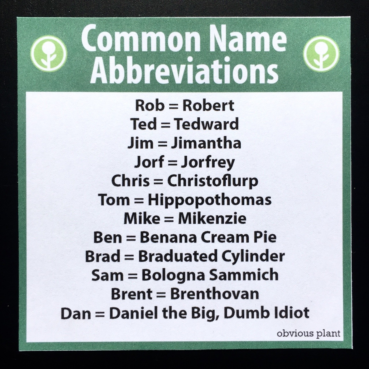 obviousplant: Here are some of the most common name abbreviations for men.