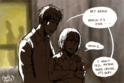 manycoloureddeath:  After chapter 54 I was almost disappointed that Armin behaved so passively all the time, but then I wondered why I expected this character to be stronger than myself. He’s been through sexual harassment which isn’t a nice experience.