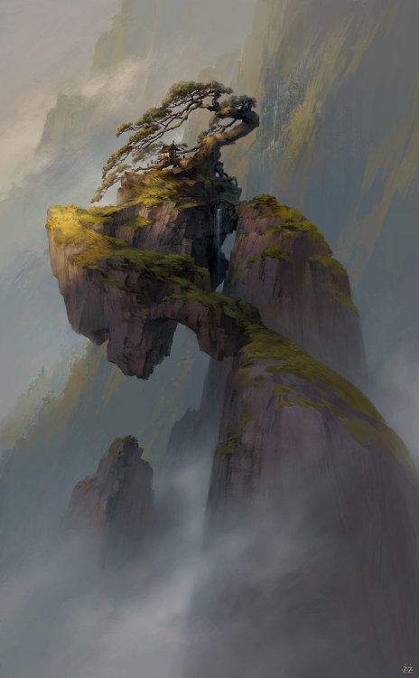 Qianyuan mountain by Tianhua X.(via ArtStation - Qianyuan mountain, Tianhua X)More concept art here.