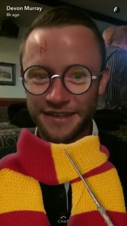potter:Devon Murray using the Harry Potter filter on Snapchat