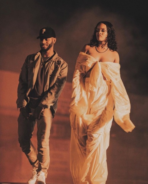 Rihanna and Bryson Tiller on set of a Music Video in Miami