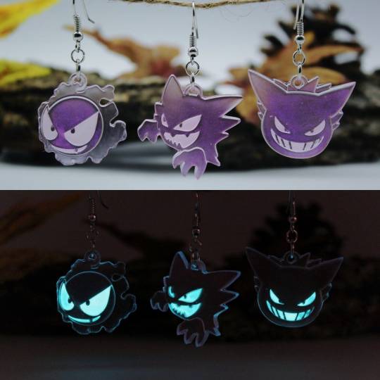 Glow-in-the-dark Ghost Pokemon Earrings made by Dajla Moser