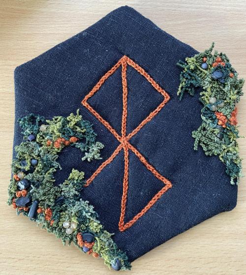 embroiderycrafts: I sewed a heat resistant coaster for my desk and embroidered a forest floor onto i