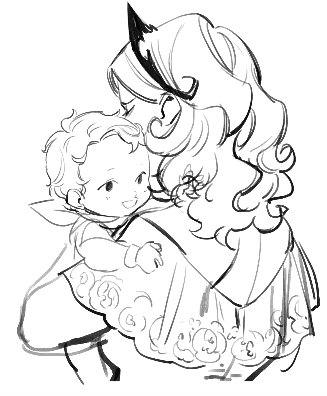 herukas:random sketches of Queen Katerina + baby Xander and smol Camilla.