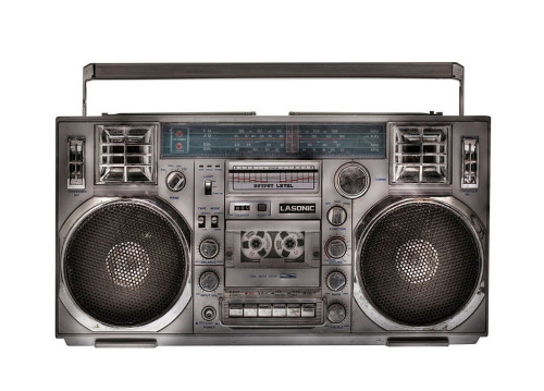 Boomboxes, 1970s-80s. From: Boombox Project, iconic series by photographer Lyle Owerko. Exhibit Mint