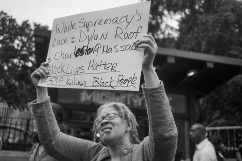 activistnyc:  Vigil for African Methodist Episcopal (AME) Church Massacre in Charleston, SC. The mass shooting of nine innocent people in South Carolina has rocked the nation. This act of terrorism is being investigated as a racially motivated hate crime.