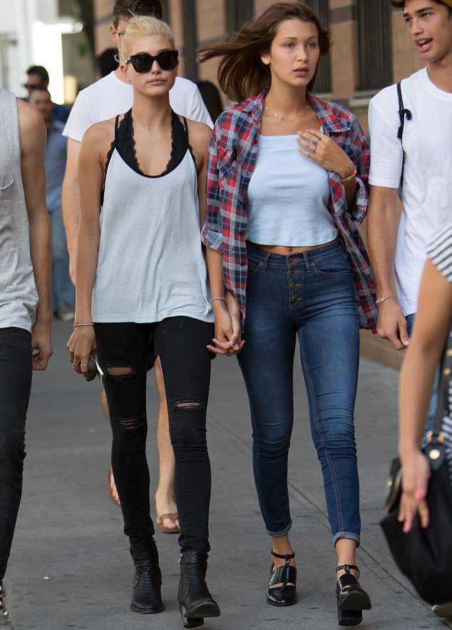 baldwinsource:  08/09/14 - Hailey Baldwin, Bella Hadid and Jessey Stevens out and