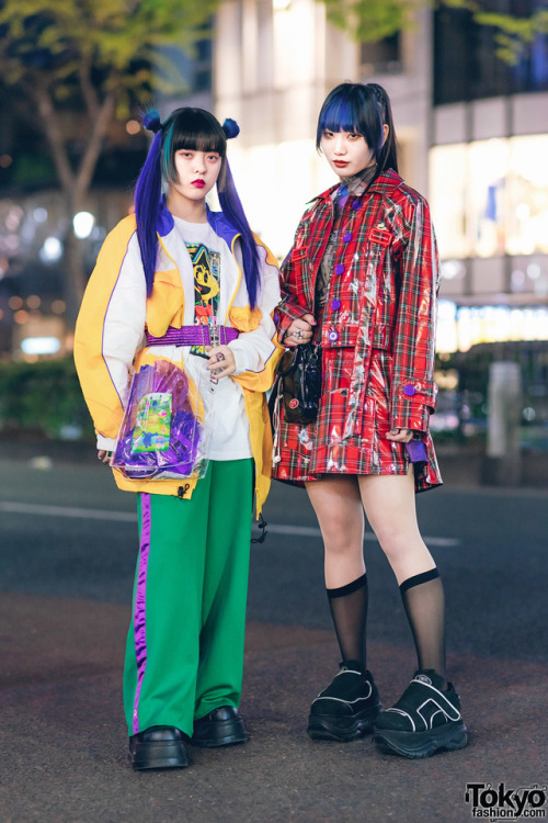18-year-old Japanese fashion students Bien and Kaeru on the street in Harajuku wearing fashion from 