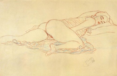 noolvidensusobjetospersonales:  Gustav Klimt. Reclining Nude Facing Right, 1914 