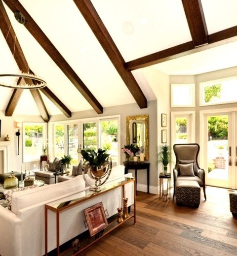 Living Room - Open Example Of A Mid-sized Transitional Open Concept Medium Tone Wood Floor And Brown