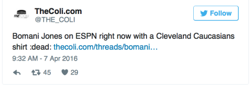 micdotcom:Bomani Jones wore a shirt mocking the Cleveland Indians live on ESPNOn Thursday morning, B