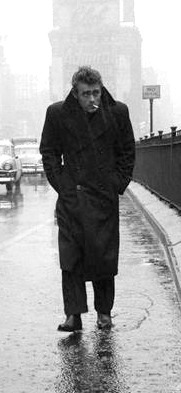 pierppasolini:  James Dean walking through the rainy streets of New York City, 1955.photographed