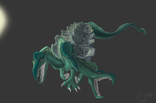 More 3 Headed Turtlemimus, and update: Here is another concept painting I made for class. This 