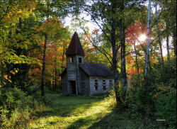 Abandonedography:  Abandoned Church In The Fall And Spring. Set Off In The Trees