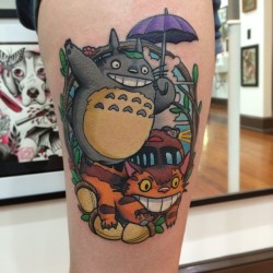 fuckyeahtattoos:  As a child I made my mom to rent My Neighbor Totoro from Blockbuster at least once a week until she finally bought me my own copy. Done by James Cumberland at Sunday Tattoo Gallery in Jacksonville, FL 