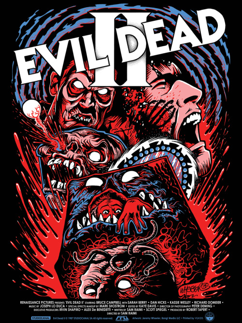 My EVIL DEAD II blood red variant (also available in metallic) silkscreen print for FrightFest Origi