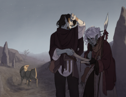 hyperionwitch-art: Good morning, it’s time for Plot Art.  Tev and Dren got decidedly lost in the ashlands with Arvo during their quest to fulfill the prophecies.  What do you MEAN ‘look for a valley marked by two tall spires’??  That’s EVERY