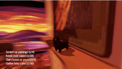 alpha-beta-gamer:  Purrkour is a great Unreal Engine 4 powered cat parkour game where you frolic, pounce, and claw your way through an expensive pad, in pursuit of every cat’s dream – getting someplace really high. Much like Catlateral Damage,