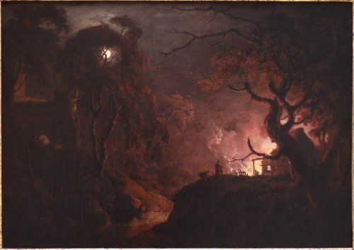 artist-joseph-wright: Cottage on Fire at Night, Joseph Wright
