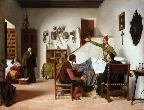 Visita del cura y el barbero a don Quijote por Miguel Jadraque, 1880.