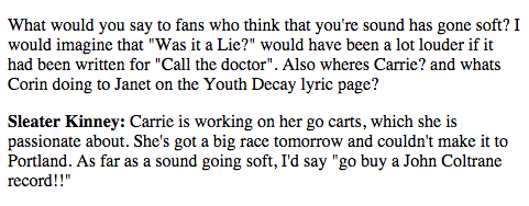 whole-lies-and-half-smiles:  whole-lies-and-half-smiles:Some gems from one of my favourite interviews from 2000. From Washington Post  fortheloveofcorintucker