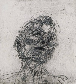 immafuster:  by Frank Auerbach - Portrait of Lucian Freud, 1981 etching