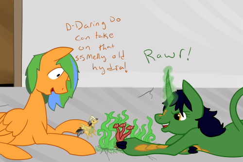 askkappathekirin:  Yay! Play time with Rainboom! I’m glad you’re feeling better <3We may or may not have been playing on Fuselight’s workshop floor… Do you think he’ll notice?  D'aww :3