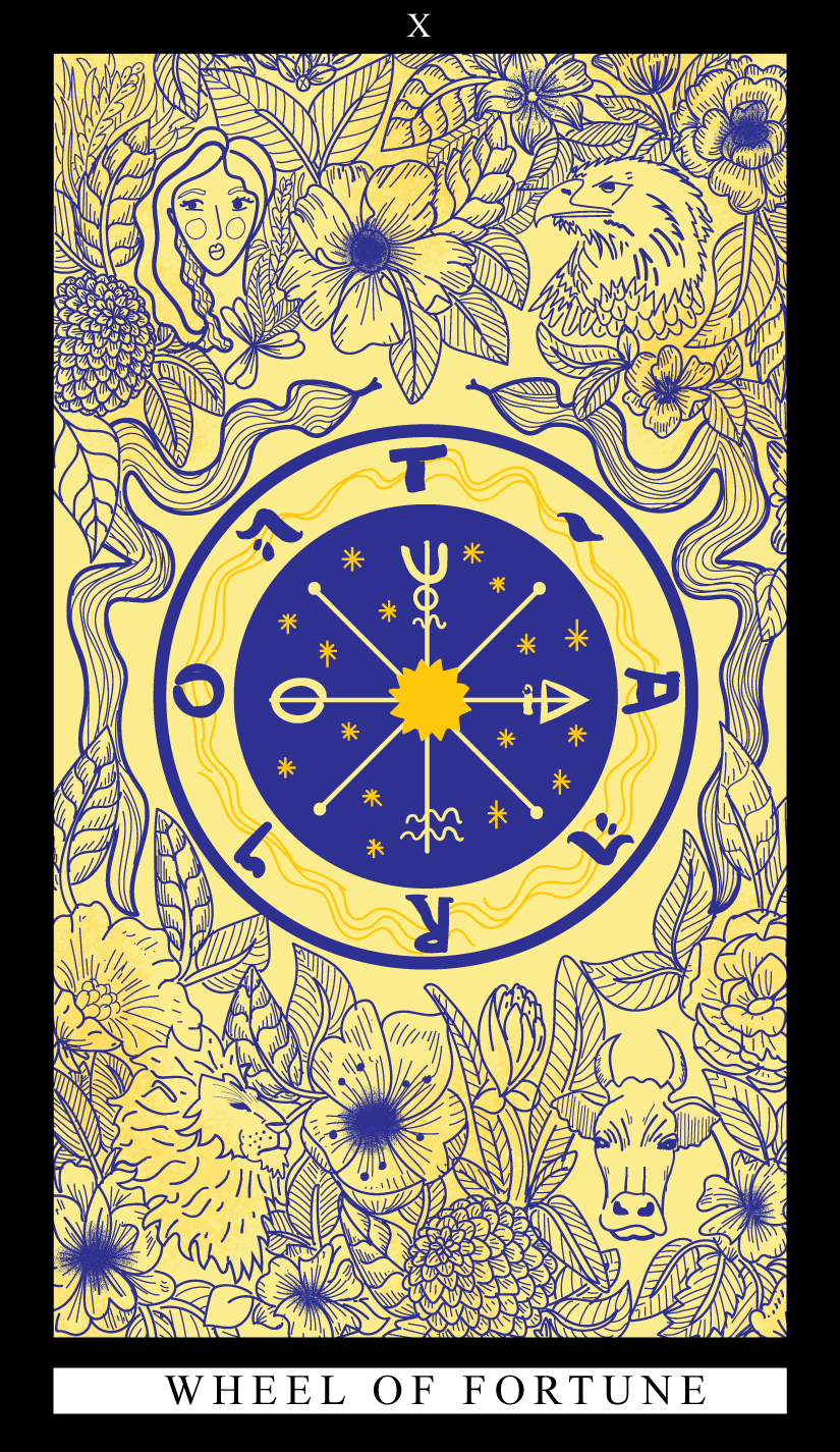 Comparative Tarot — Wheel of Fortune. Art by Emma Jane.
